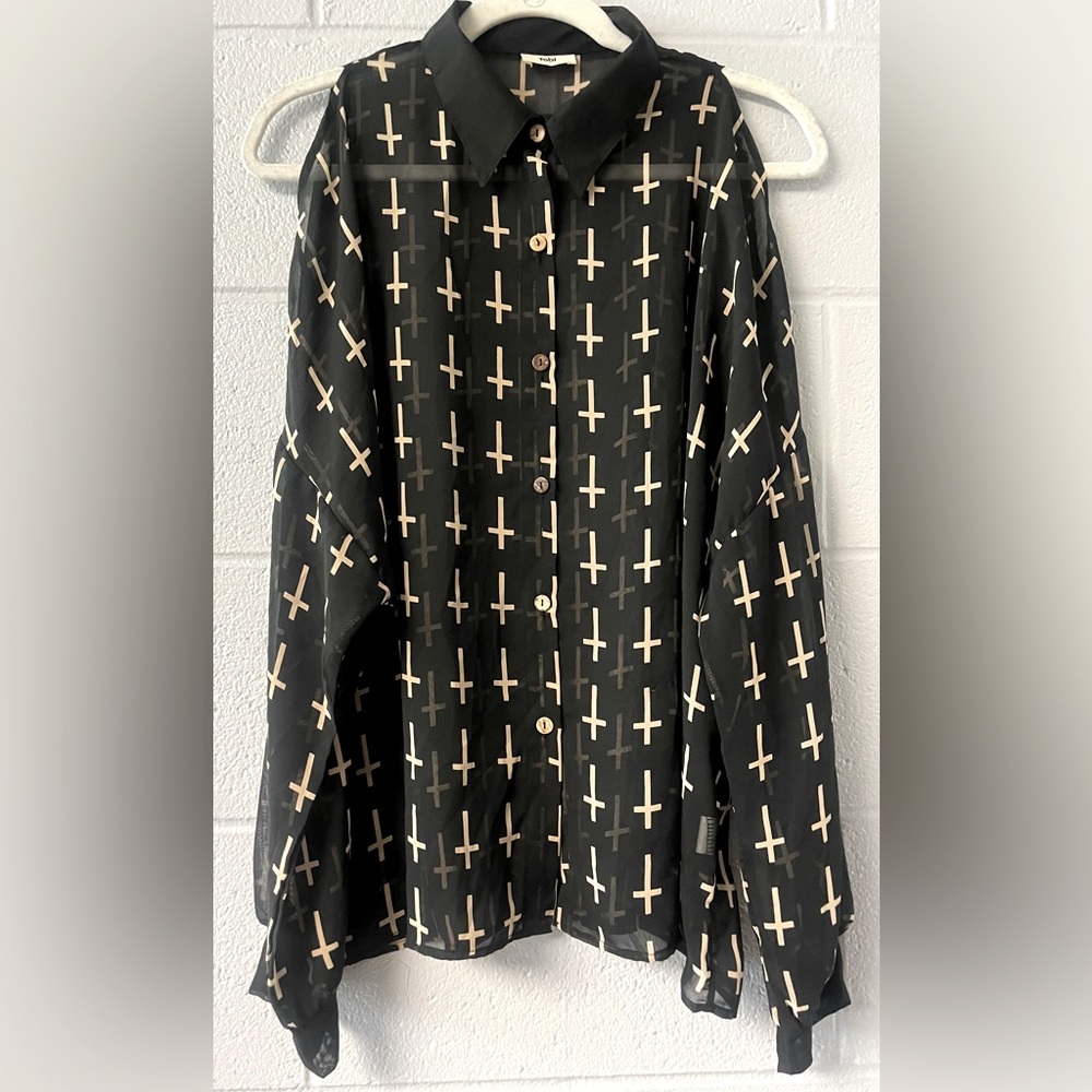 TOBI Sheer Button Blouse